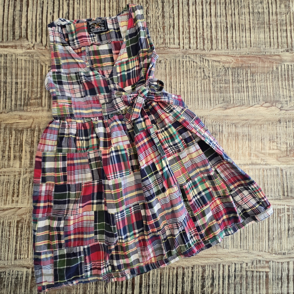 American Living Red and Blue Pleated Sundress Sleeveless Casual